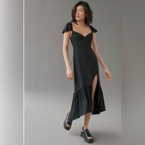 Urban Outfitters Siren Black Tie Back Sweetheart Midi Dress with Cap Sleeves NWT